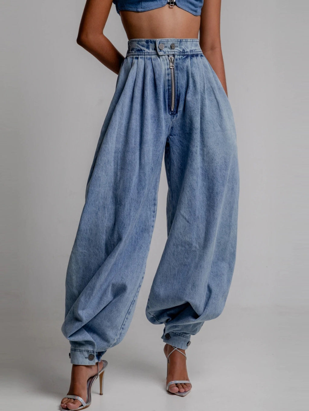 High waisted zipper leg tied jeans for women