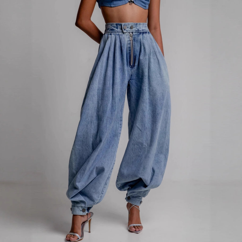 High waisted zipper leg tied jeans for women