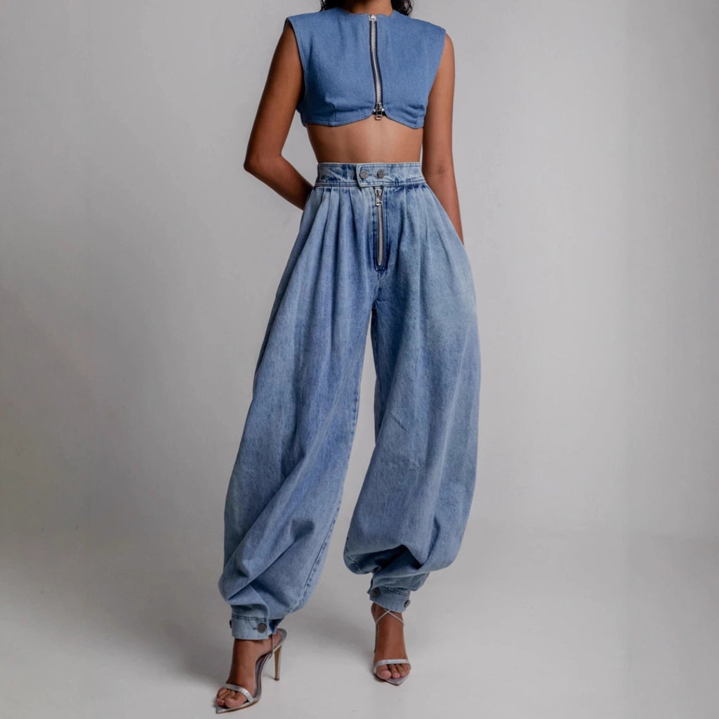 High waisted zipper leg tied jeans for women