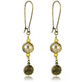 LO3806 - Antique Copper White Metal Earrings with Synthetic Glass Bead in Champagne-0